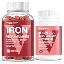 Vegan Iron Gummies + Iron Bisglycinate 30MG | Vegan Iron Supplement Support for Blood Healthy & Daily Energy for Adults & Kids - 90 Count+60 Count