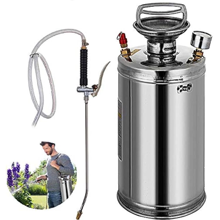 INWAVE Stainless Steel Sprayer, 1.5 Gallon - Steel Hand-Pump Sprayer, with 3.3-inch Reinforced Hose - Garden Sprayer for Home, Gardening, Ground Cleaning1.5 Gallon