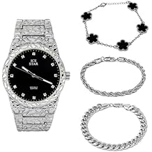 Techno Pave Men's 45mm Nugget Design Watch & Bracelet Set, Diamond Accent Dial - 4 Stack Set
