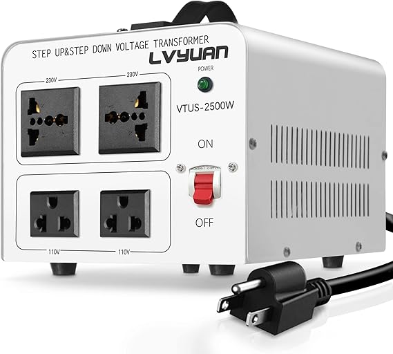 LVYUAN 2500W Watt Voltage Transformer Converter Step Up/Down Converter 110/120 Volt - 220/240 Volt with 3 US&2 EU&1 Universal Outlet and CE Certified,Circuit Break Protection