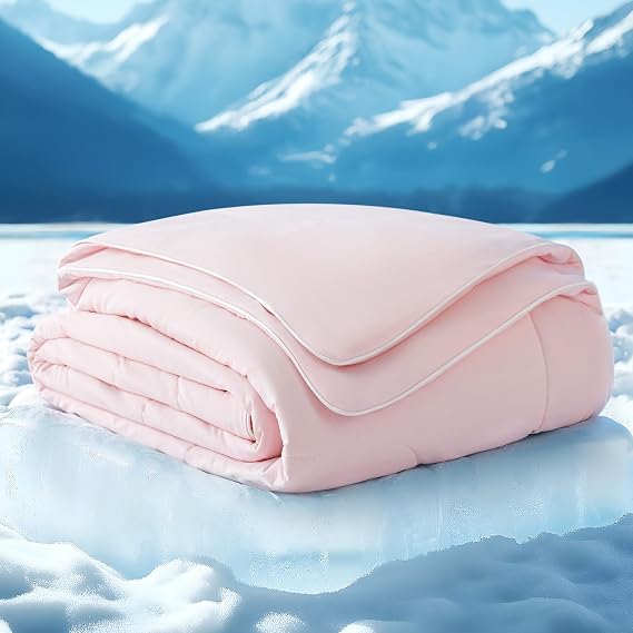 Bedsure Cooling Blankets for Hot Sleepers - Cooling Comforter, Cold Summer Blanket Twin Size for Bed, Ice Breathable and Lightweight Gift for Night Sweats, Pink, 60x80 Inches